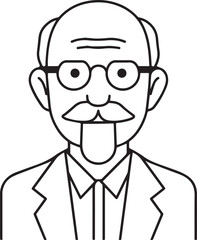 Obraz premium Hand Drawn Elderly Male Doctor Black and White Illustration in Minimal Line Art Style Design