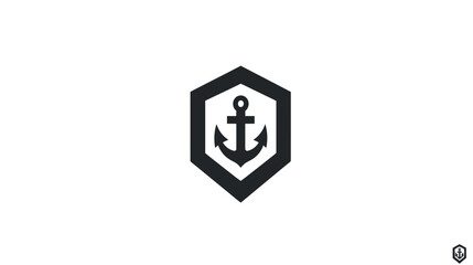 Obraz premium A geometric black and white design with an anchor inside a hexagon shape on a white background