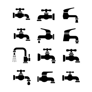 Set of water faucet icons &ndash; simple and minimalist icons isolated on a transparent background