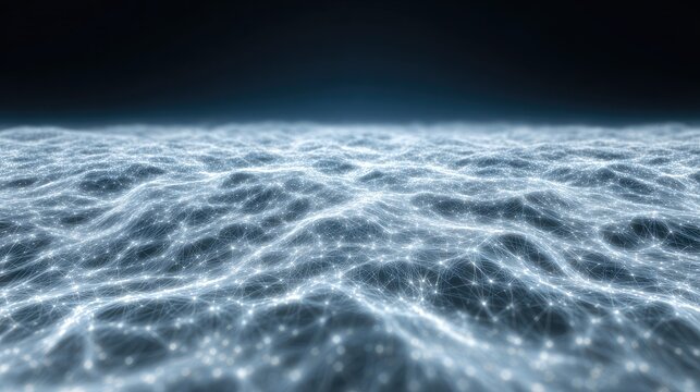 Ethereal Glowing Waves with Blue and Black Background Creating an Abstract Oceanic Technology Concept in Digital Art