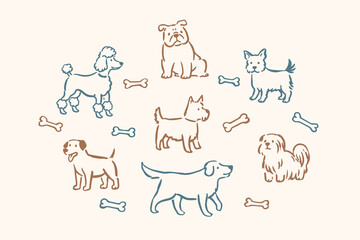 Dog breeds doodle icon set hand drawn vector illustration
