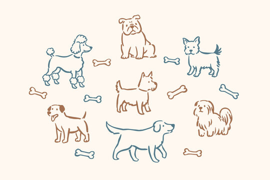 Dog breeds doodle icon set hand drawn vector illustration