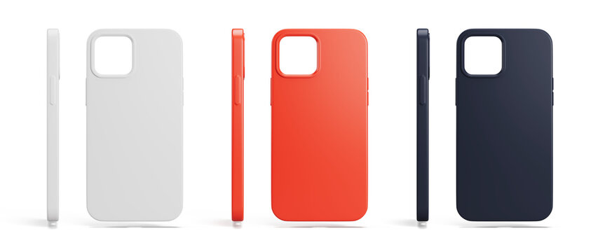 Color cases for smartphone on white background. Smartphone case mockup