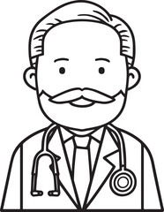Obraz premium Hand Drawn Elderly Male Doctor Black and White Illustration in Minimal Line Art Style Design