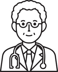 Obraz premium Hand Drawn Elderly Male Doctor Black and White Illustration in Minimal Line Art Style Design