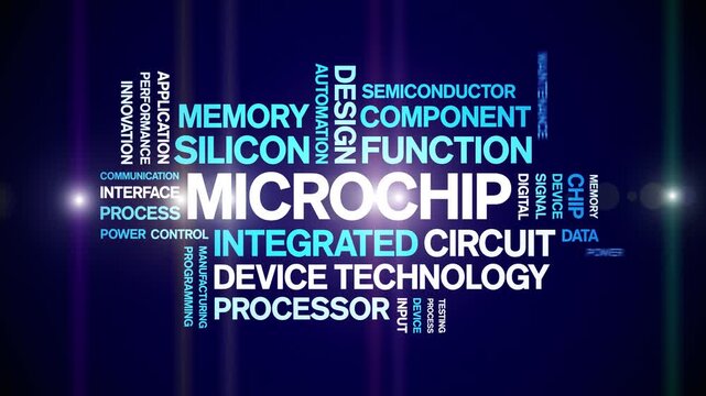 Microchip animated word cloud-text design animation tag kinetic typography seamless loop.