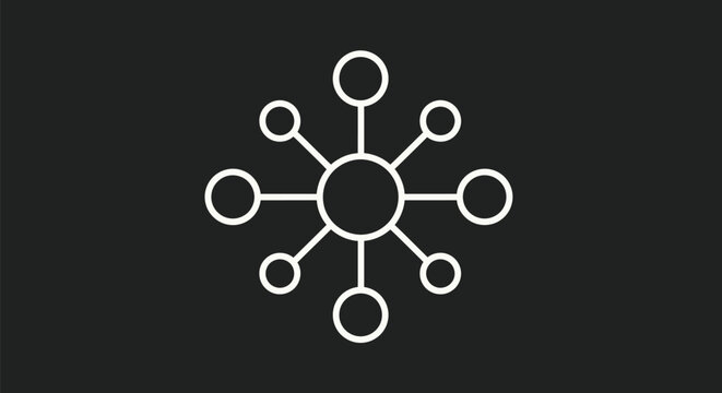 Simple white network icon on a black background, representing connections.