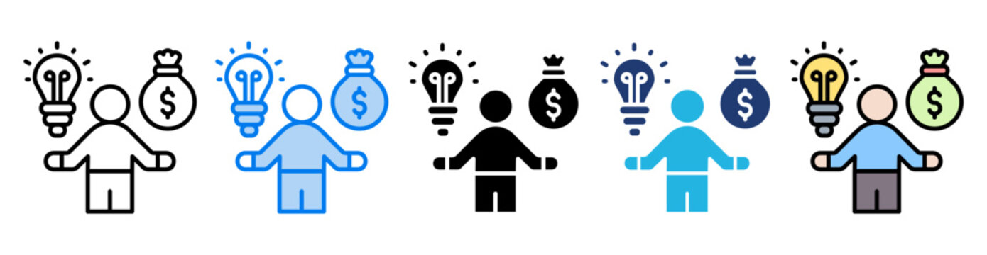 Entrepeneur icon set multiple style collection