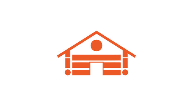 Orange Cabin Icon on White Background Depicting a Simple House.