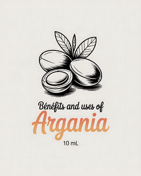 A label illustration for argania oil benefits and uses