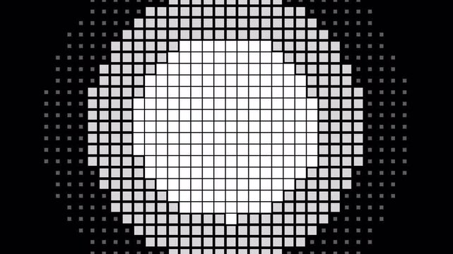 Animation halftone transition on transparent background grid pixel reveal