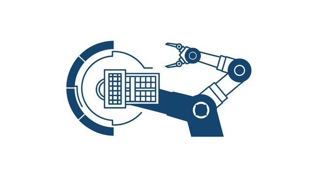Modern Robotic Arm Manipulating Object in Automated Industrial Process.