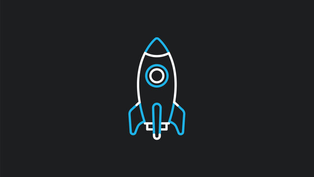 Modern Rocket Ship Illustration with Blue and White Outline.