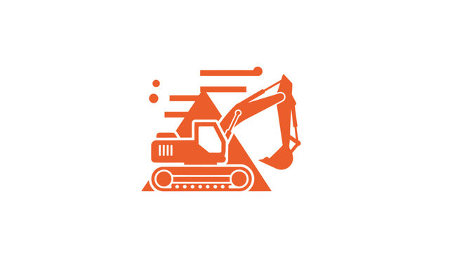 Orange Excavator Icon - Construction Equipment Illustration on White Background.