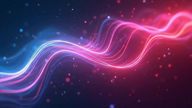 Abstract Glowing Energy Lines in Blue and Pink Hues with Scattered Light Dots on a Dark Field