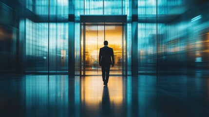Fototapeta premium Group of Business people walking in the office corridor in night,People in business center walking at hall,motion go around at coworking space,Wide image,Concept of office life,co working space.
