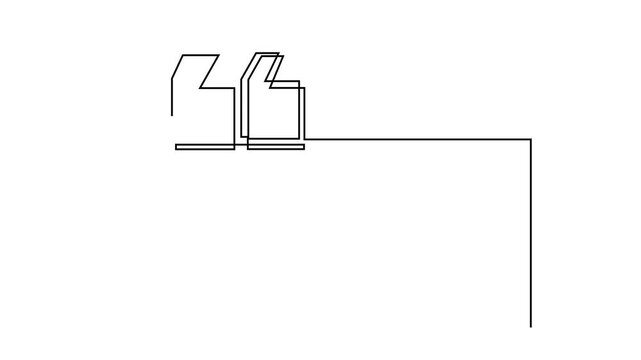 Animated self drawing of continuous line draw of  speech bubble quote Full length one line animation. 4K	