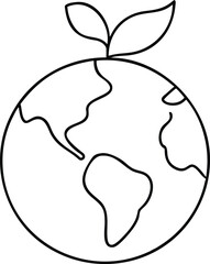 Obraz premium Outline Drawing of Planet Earth with Two Leaves Symbolizing Global Environmental Responsibility