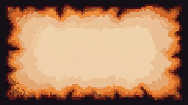A digital pixel art frame featuring a glowing orange fire border against a dark black background