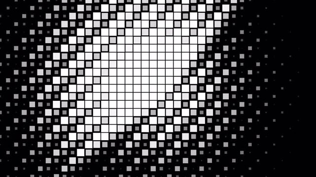 Animation halftone transition on transparent background grid squares pixel wipe reveal effect