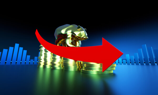 Economic development failure, stock market decline, development failure and downward arrow