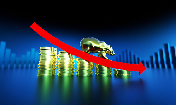 Economic development failure, stock market decline, development failure and downward arrow