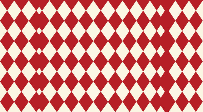 Seamless geometric pattern of alternating red and white diamonds arranged in a symmetrical grid, bold abstract design with repetition and contrast, modern textile wallpaper background for creative pro
