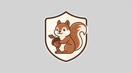 Fototapeta premium Cute squirrel holding acorn inside a shield emblem.