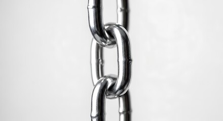 Fototapeta premium Close-up of a gleaming silver metal chain against a clean white background