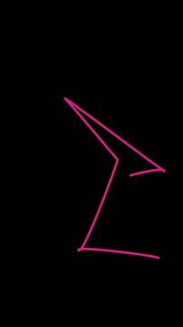 A pink line drawing of an l shape on a black background with simple geometric design
