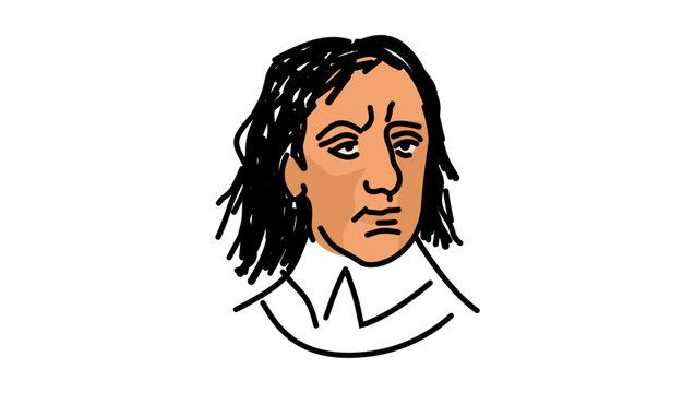 Oliver Cromwell portrait, flat vector illustration