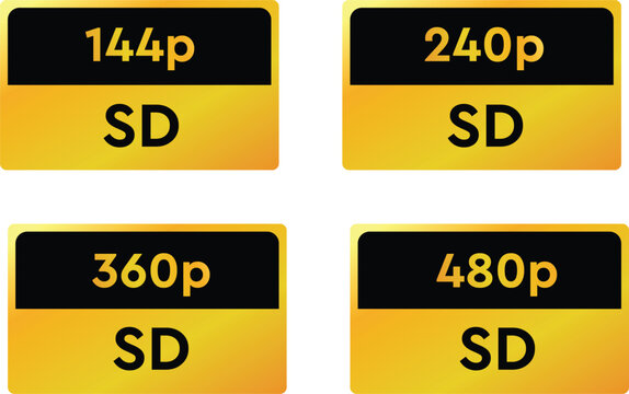 SD Video Resolution Labels Set with 144p 240p 360p 480p Quality Badges Minimal UI Design