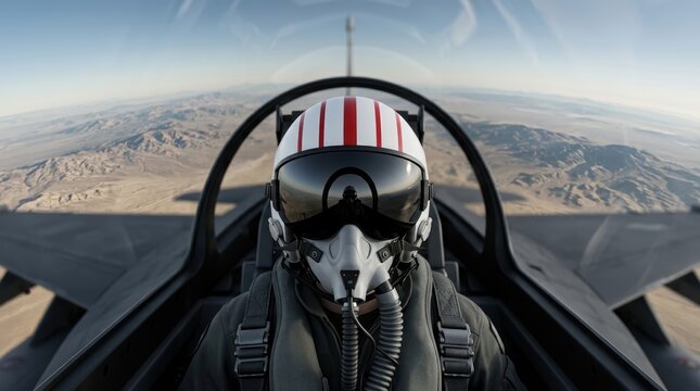 Pilot in the cockpit of a jet fighter, ready for takeoff