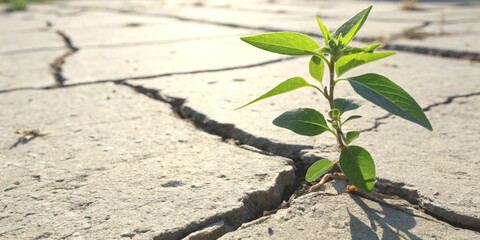 Grow with courage concept is like a tree growing from a crack in concrete.