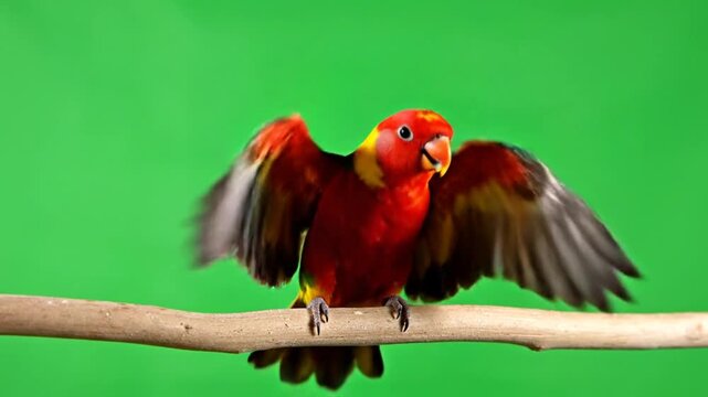 Vibrant Lorikeet Bird Perched on Branch Green Screen Studio Shot