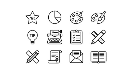 Fototapeta premium Collection of icons representing various creative and office activities Vector