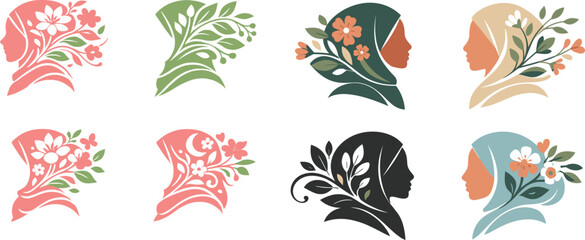 Fototapeta premium International Women’s Day – Diverse Female Profiles and Empowerment Symbols Vector Set