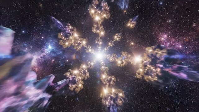 Abstract cosmic journey through nebulae and starfields