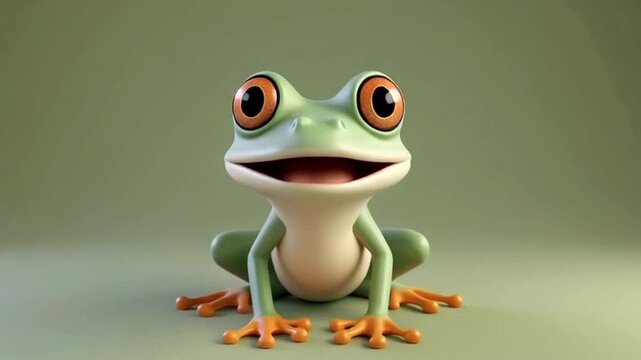 A charming and happy cartoon tree frog with big, expressive eyes, rendered in 3D for a playful and inviting feel