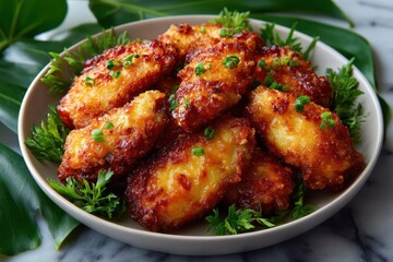 Fototapeta premium Crispy Chicken Tenders with Green Onions