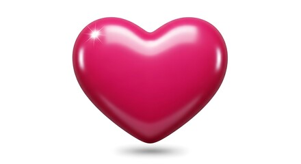 Fototapeta premium Glossy Pink Heart Floating on White Background, Symbol of Love.