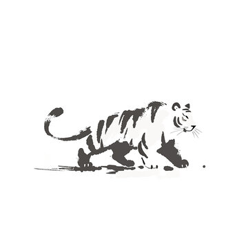 虎の墨絵　猛々しい和風水墨画イラスト