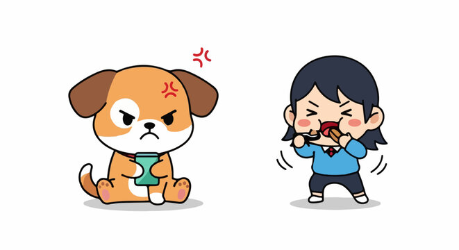 Cartoon Dog and Person Expressing Anger and Frustration with Each Other.