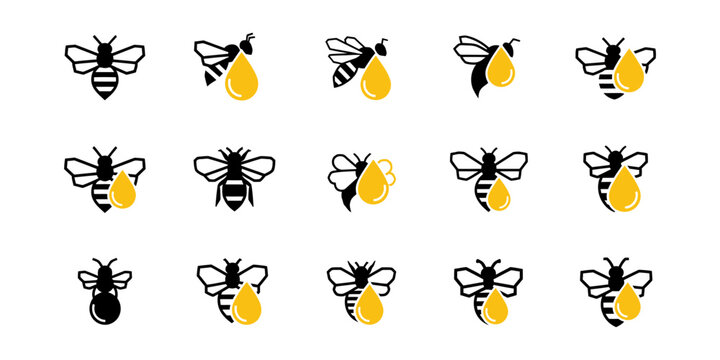 Creative honey bee logo set with minimal and modern vector design