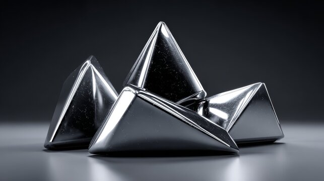 Polished Chrome Geometric Shapes Interlocked in Abstract Modern Design