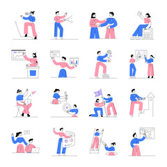 Fototapeta premium Pack of Flat Style Productivity Illustrations