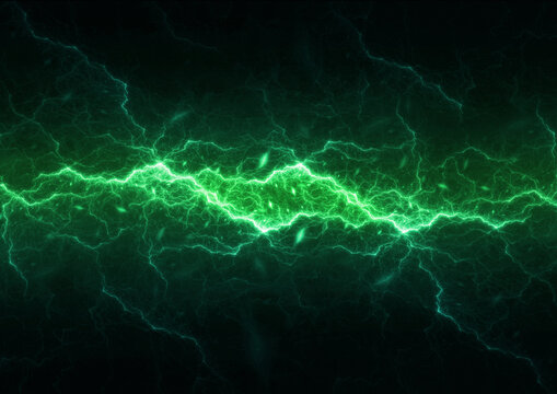 Abstract green electric plasma wave on black background