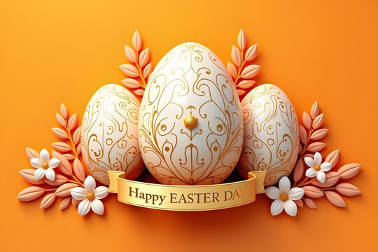 ornate Easter eggs with gold filigree patterns