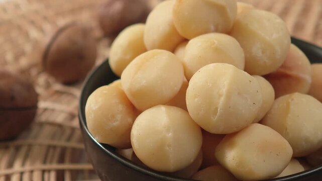 Macadamia nuts on a plate.