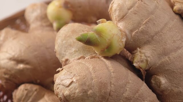 Fresh ginger in a basket.